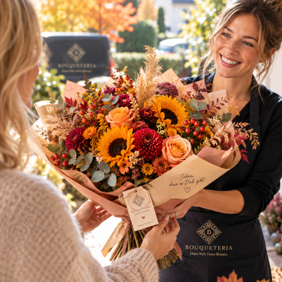 Blumen kaufen in der Nähe. liefern lassen in Steinhagen Bunter Blumenstrauß mit Pfingstrosen, Hortensien und Weißdorn, gebunden mit einer Schleife.