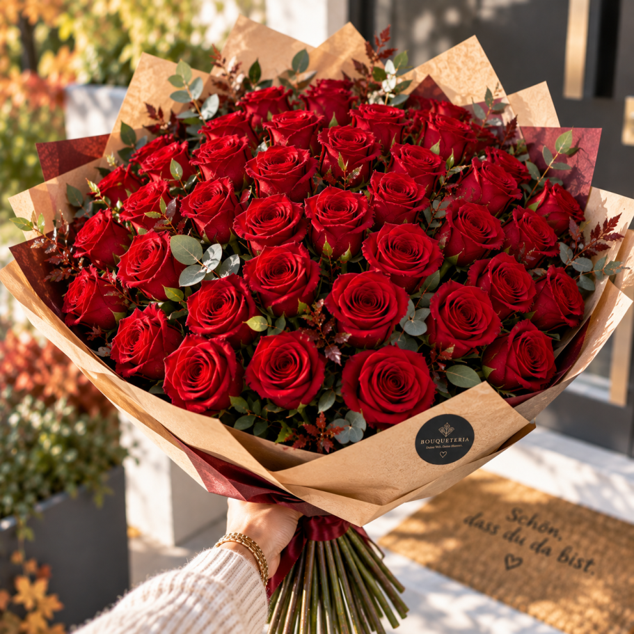 Vom Floristen Blumenlieferung Boqueteria Bunte Blumenstrauß mit Pfingstrosen in Rosa und Weiß, umgeben von Eukalyptus.